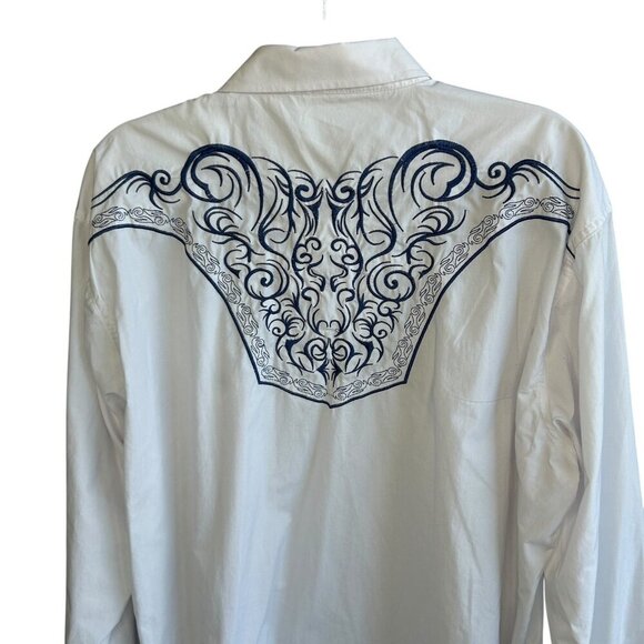 Ace of Diamonds Men's White & Blue Embroidered Western Pearl Snap Shirt Size 2X - Picture 5 of 13
